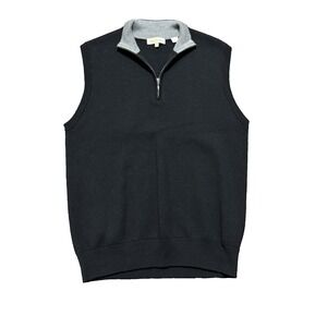 Peter Millar Crown Mens Quarter Zip Vest Sweater Black  100% Merino Wool Medium
